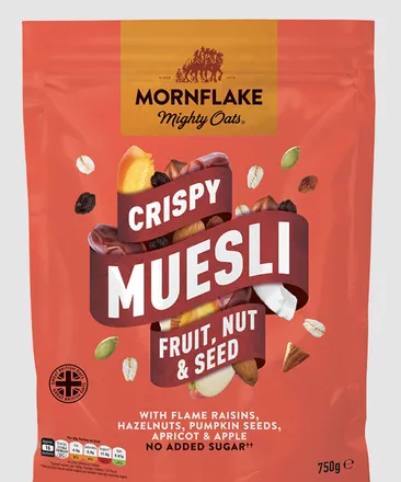 Múslí MF Crispy m/ávöxtum, hnetum og fræjum Vegan 750g mynd 1