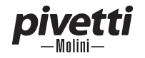 Pivetti logo, black background with white letters
